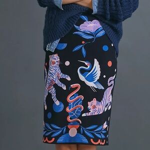 Anthropologie Super Nice Letters Tiger Midi Sweater Skirt